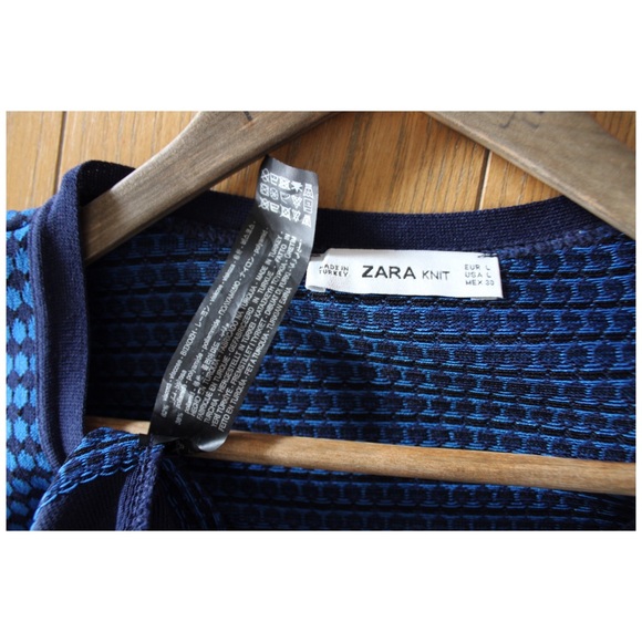 Zara Knit Bright Blue Print Long Buttoned Cardigan Large Preowned - Picture 6 of 6